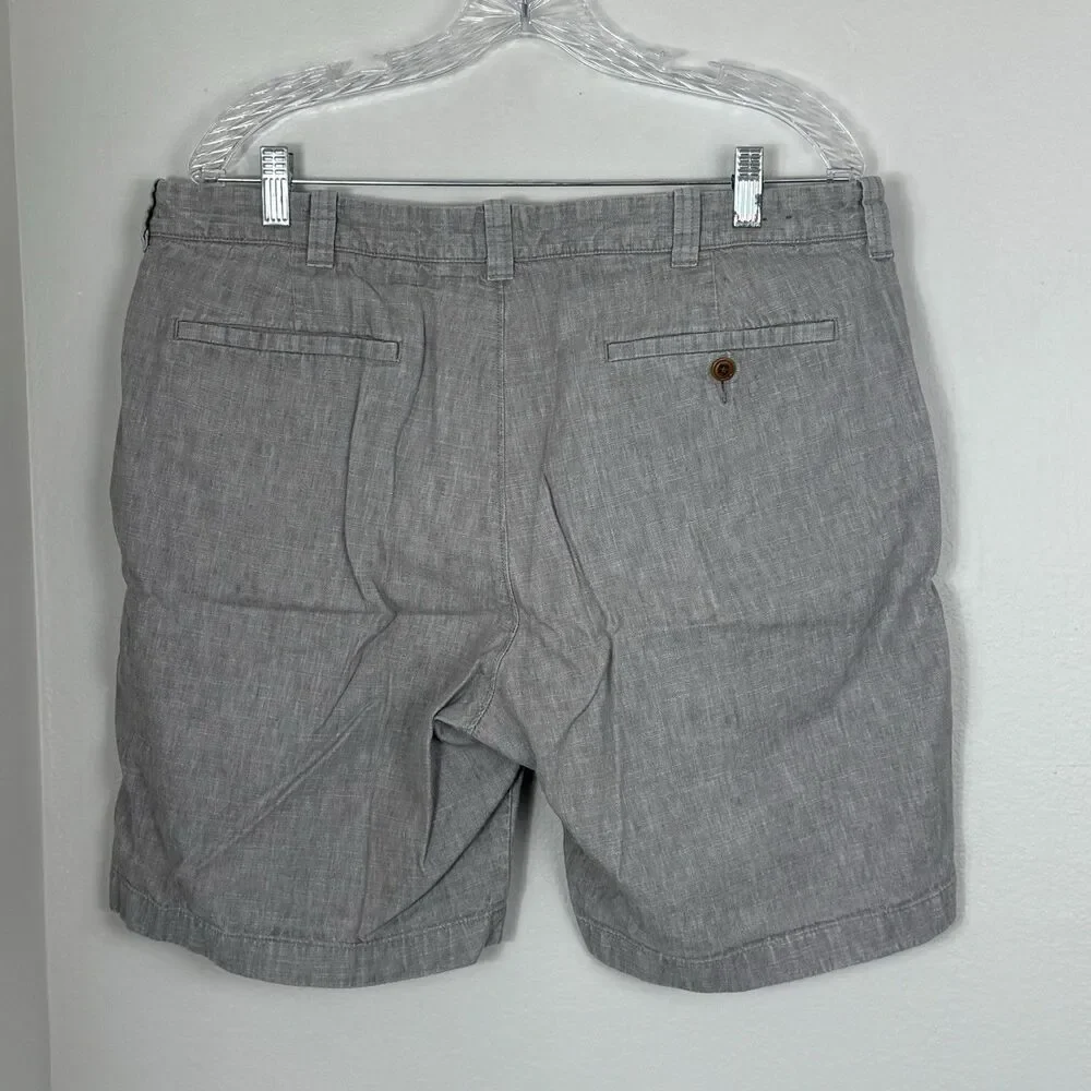 J.Crew Stanton Shorts Mens 36 Grey Irish Linen Cotton Blend Flat Front Casual
